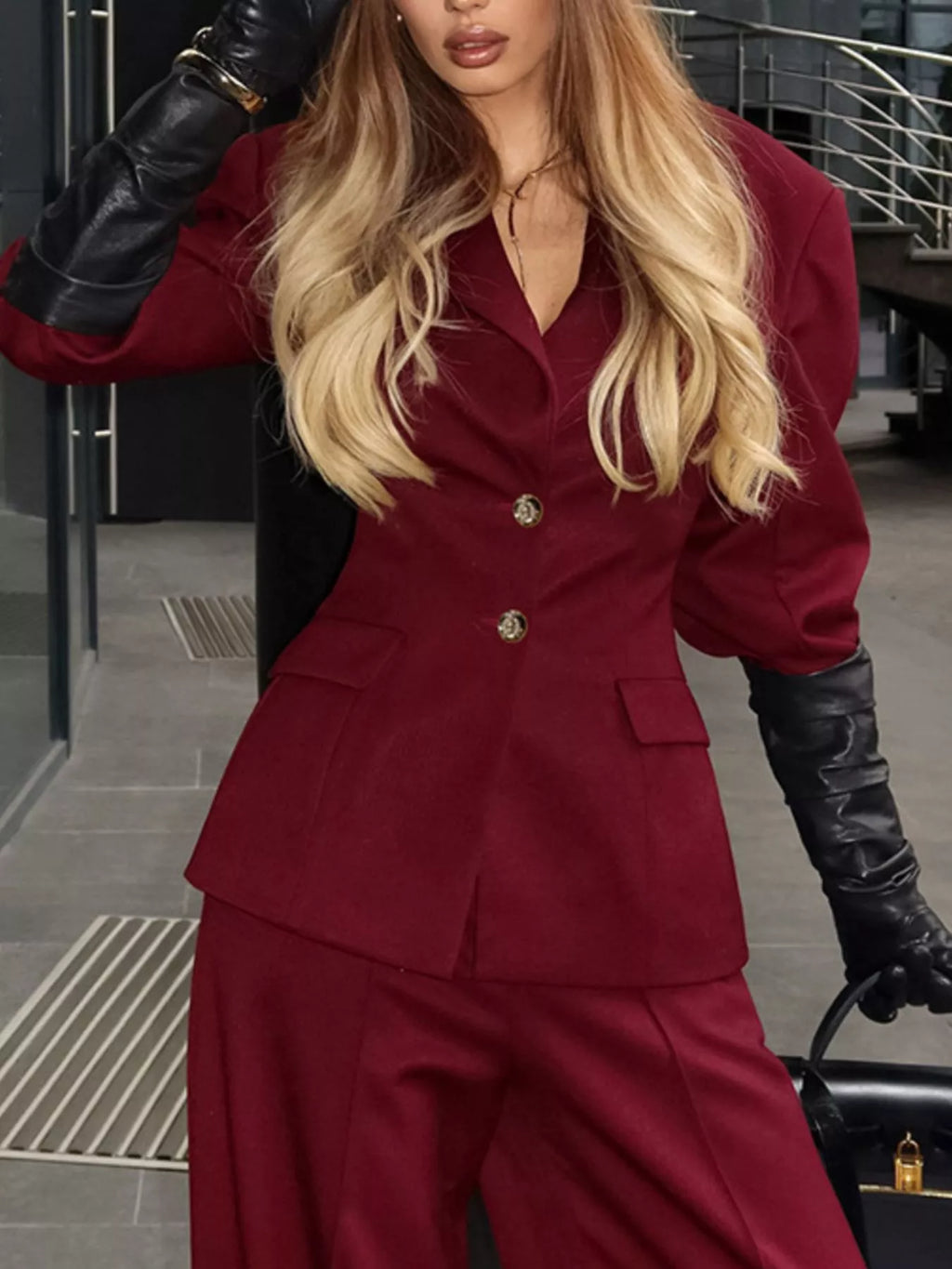 Single-Breasted Blazer and Wide-Leg Pants Set
