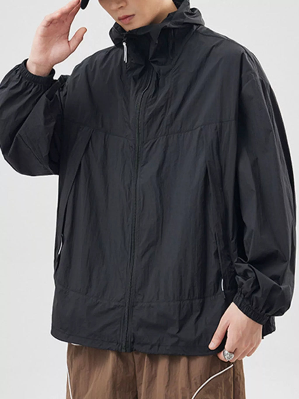Men's Plus Size Lightweight Hooded Windbreaker Jacket