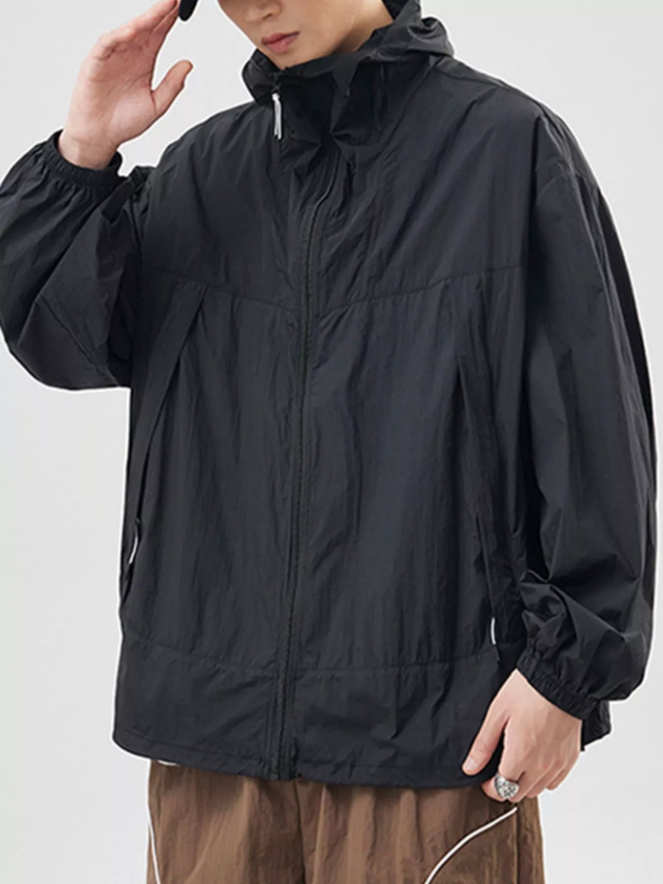 Men's Plus Size Lightweight Hooded Windbreaker Jacket