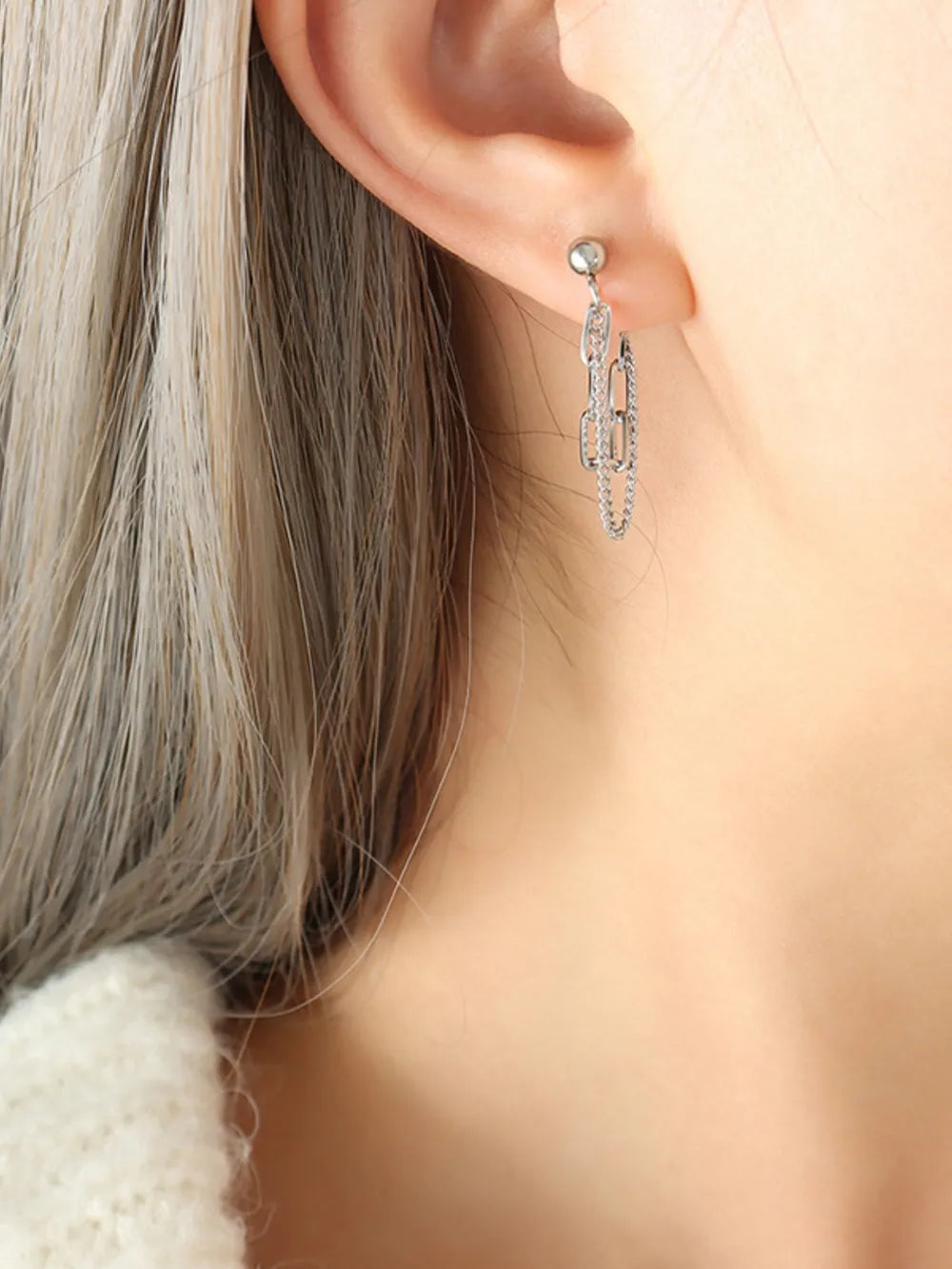 Titanium Steel Double Chain Drop Earrings