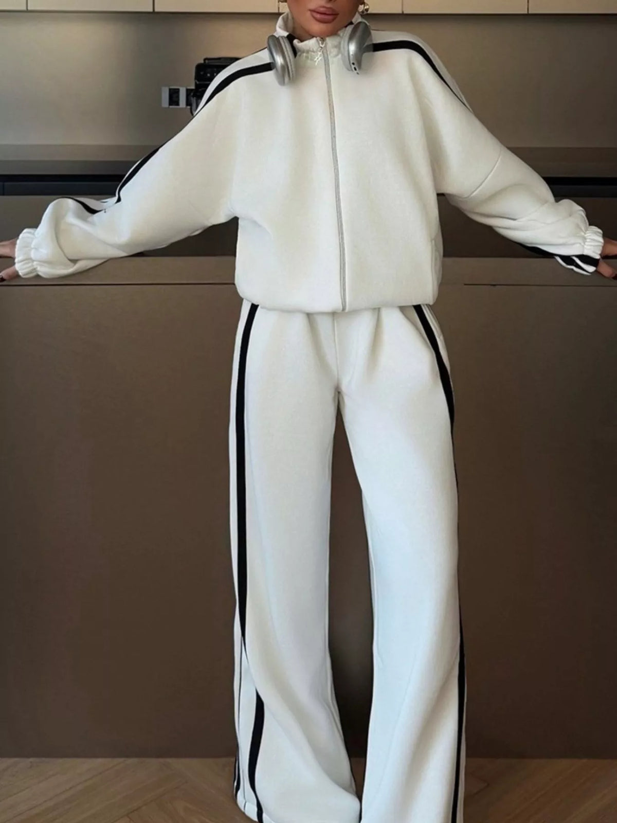 Side Stripes Zip Up Top and Pants Set