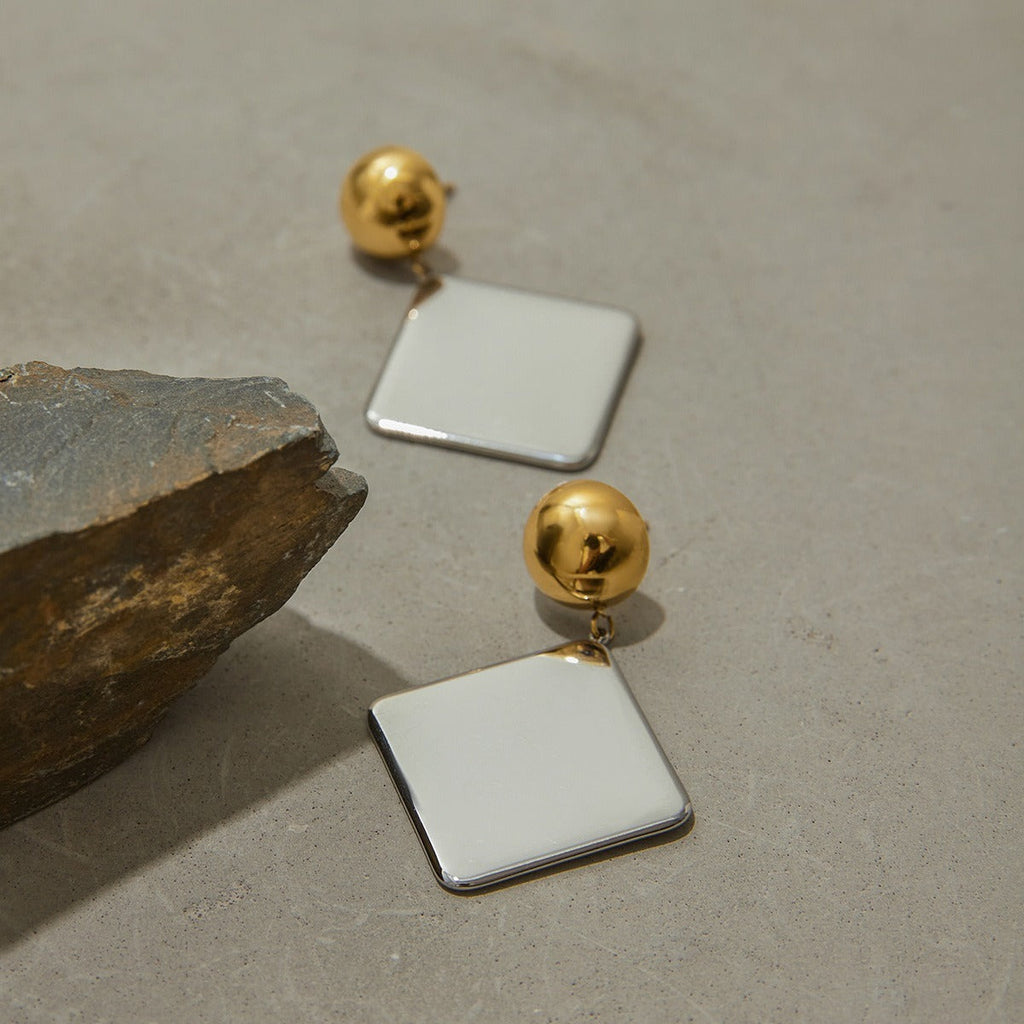 18K gold geometric square design classic retro earrings