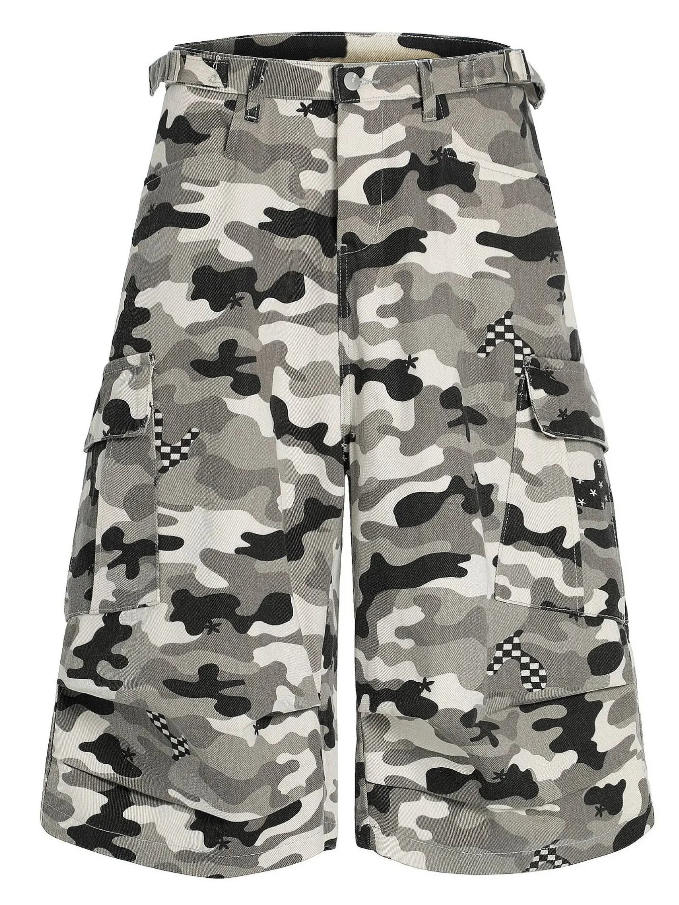Men's Camo Cargo Shorts with Checkered Accents