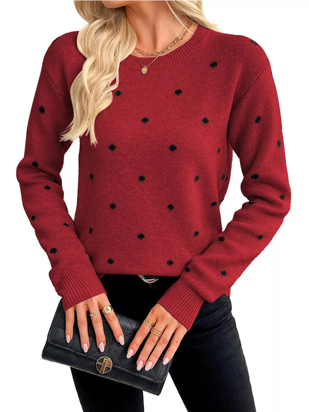 Polka Dot Crew Neck Sweater