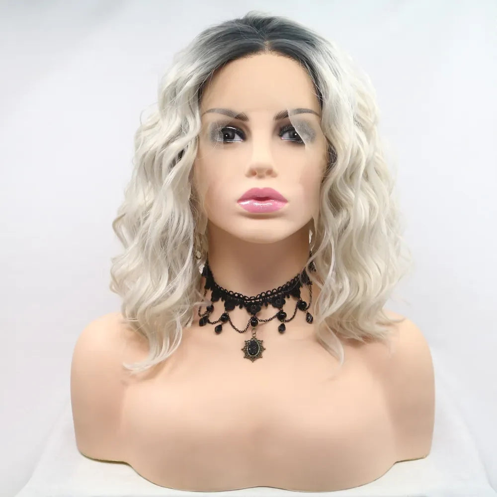12 Inch Wavy Lace Front Synthetic Wig, Mid-Length Ombre