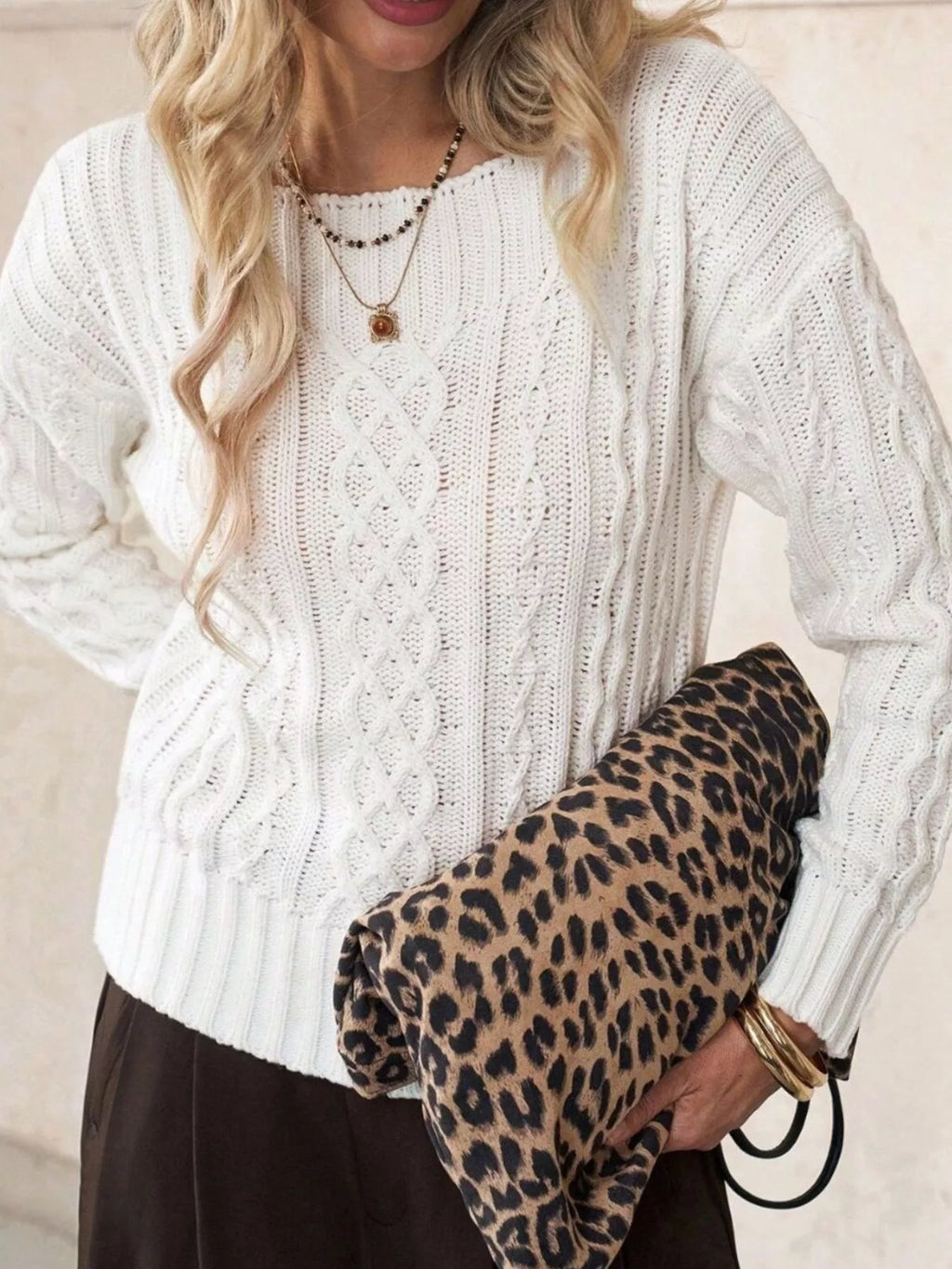 Cable-Knit Round Neck Sweater