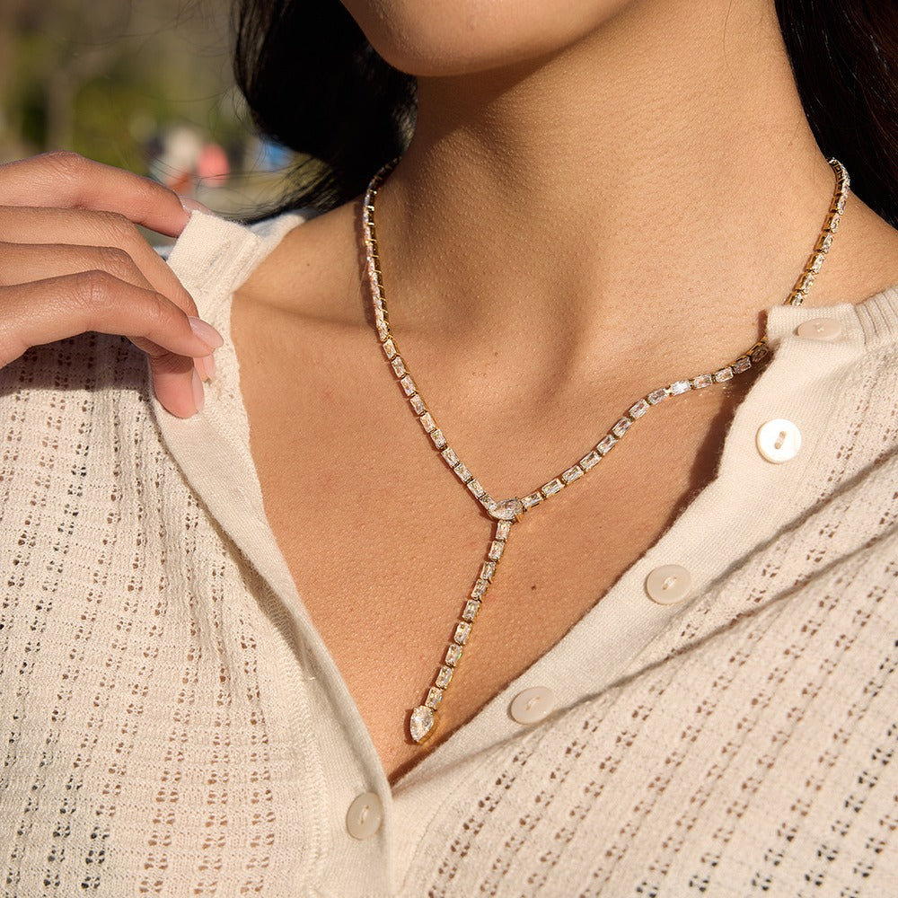 Snake Zircon Y Necklace