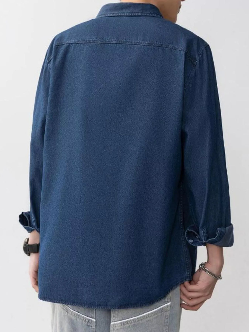 Men's Plus Size Button Up Long Sleeve Denim Shirt