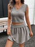 V-Neck Vest and Skirt Knit Set