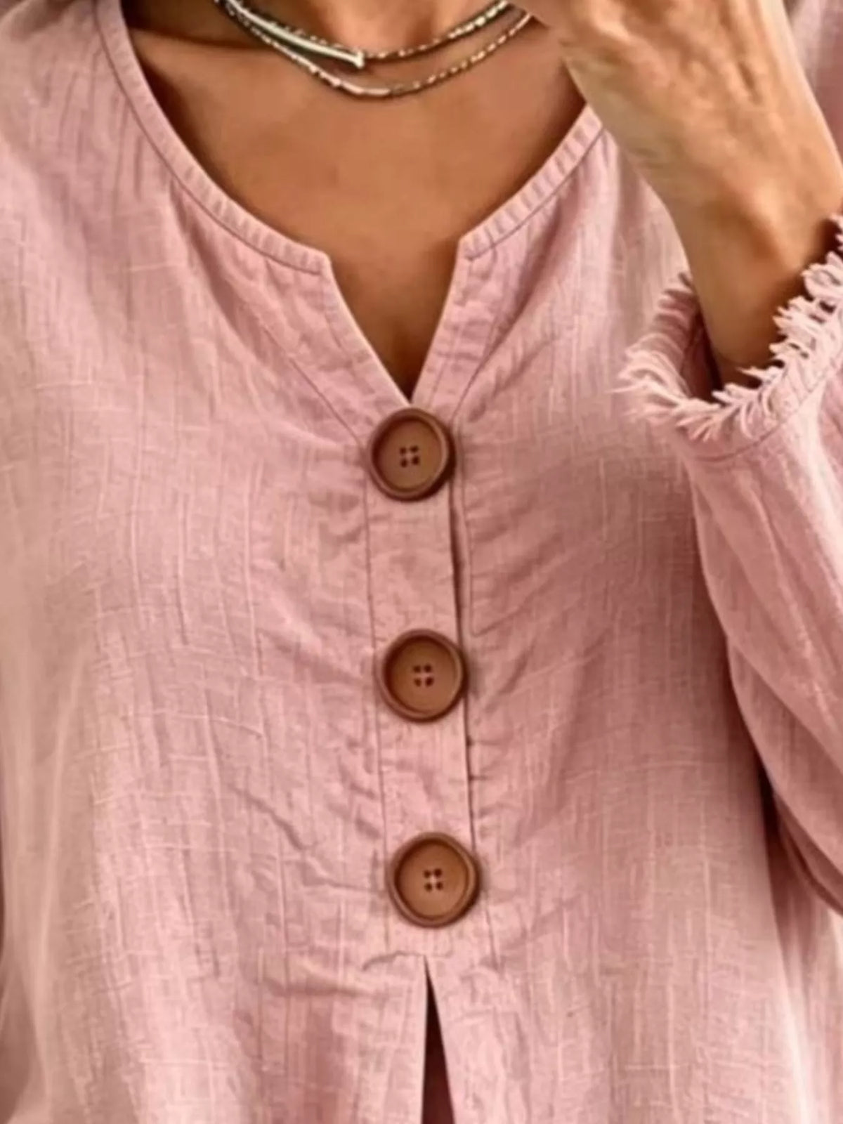 Full Size Frayed Hem Long Sleeve Blouse Plus Size