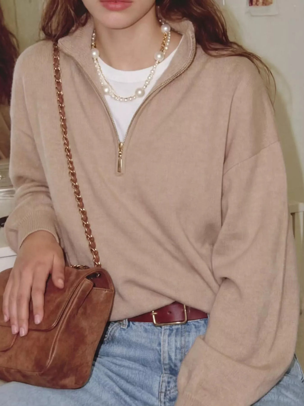 Half-Zip Dropped Shoulder Sweater