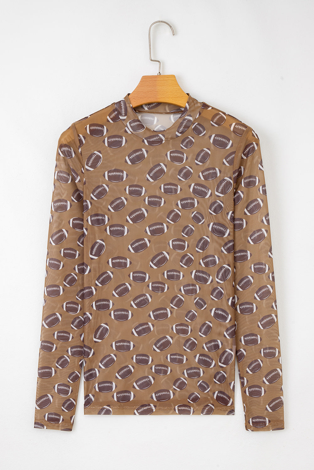 Brown Rugby Game Day Sheer Mesh Long Sleeve Top