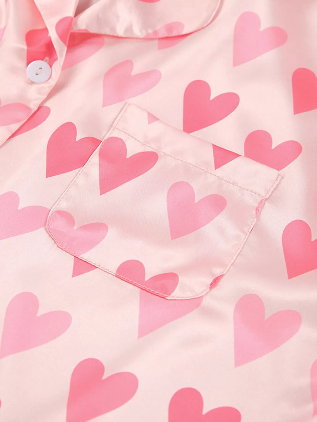 Heart Print Button Up Top and Pants Lounge Set