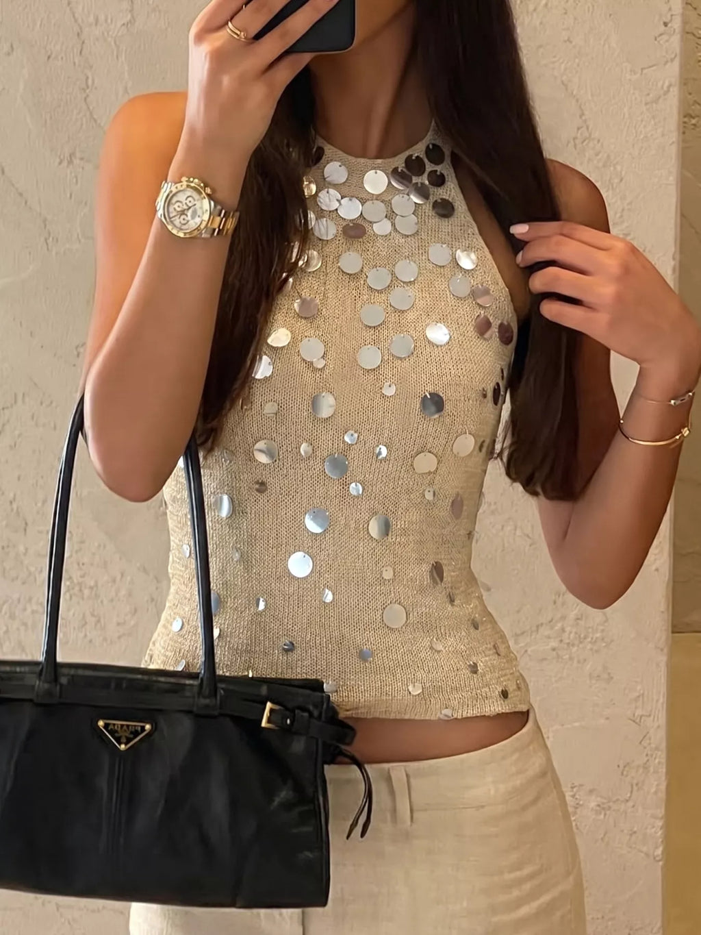 Sequin Halter Neck Cami