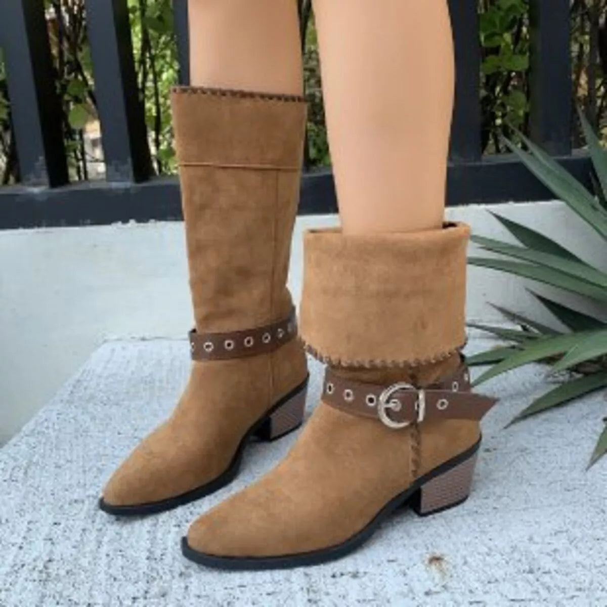 Point Toe Block Heels Boots