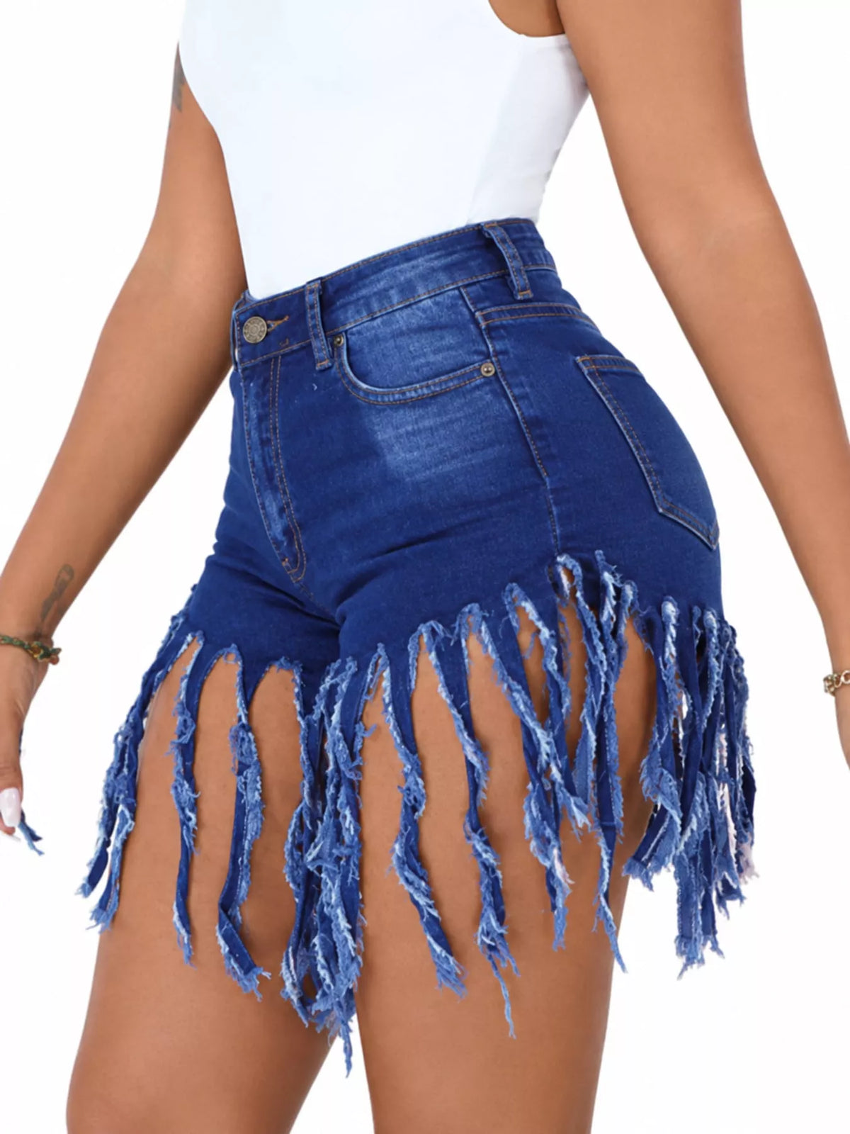 Fringed Hem Denim Shorts