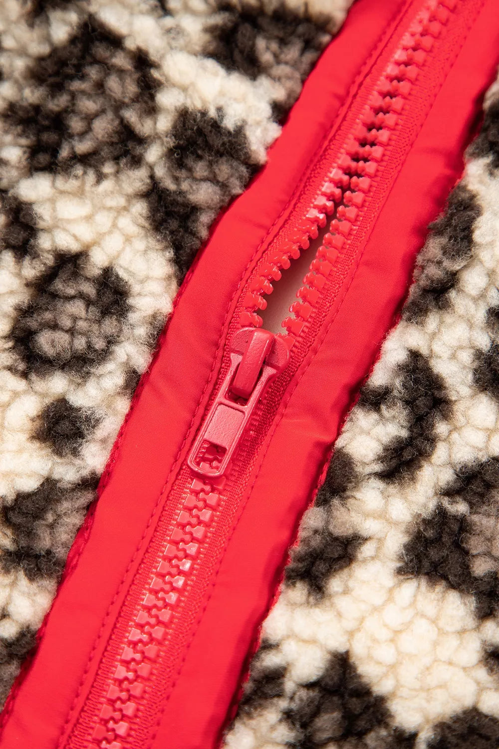 Leopard Print Zip-Up Red Accents Pockets Sweatshirt
