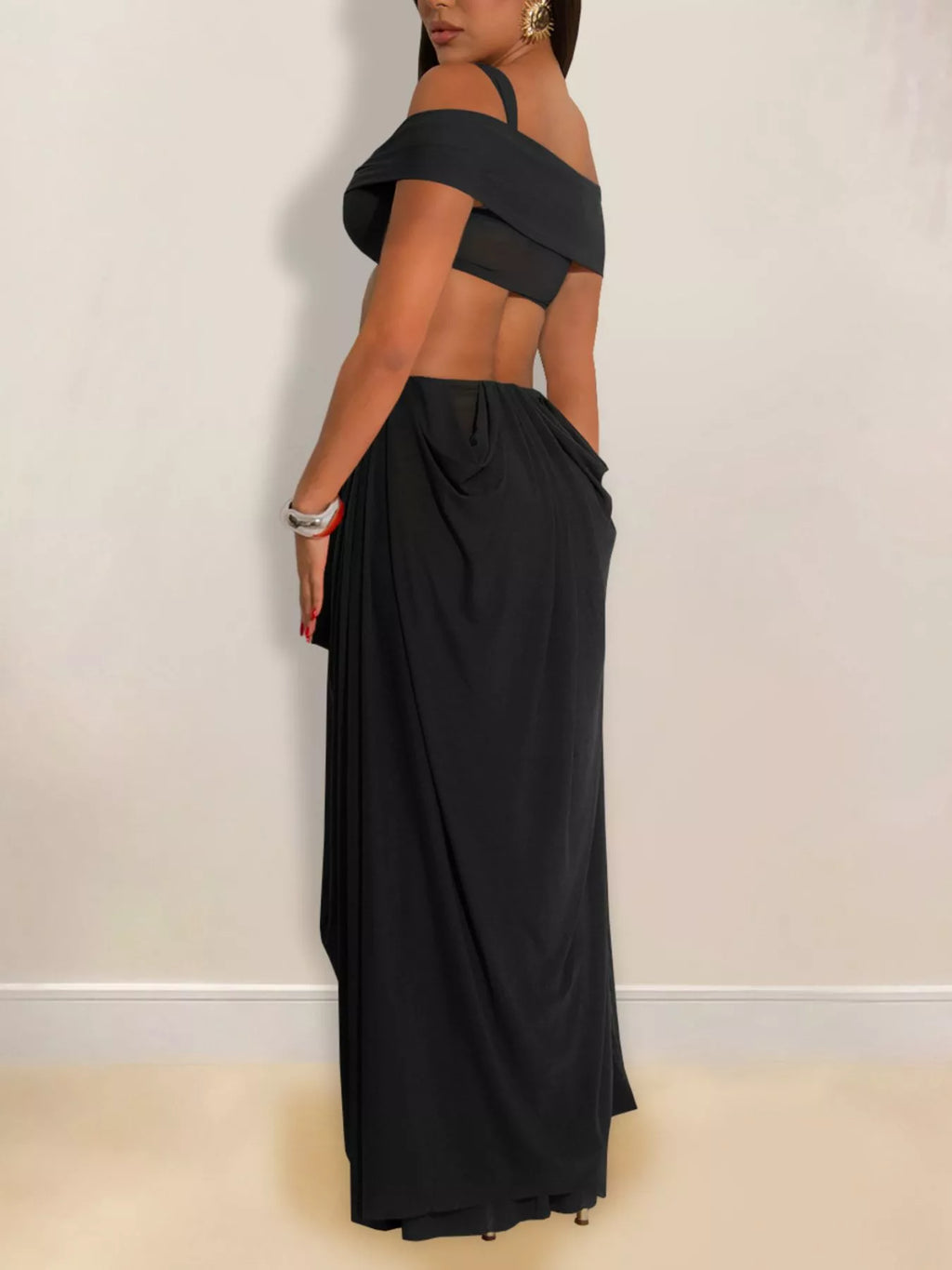 Cutout Off Shoulder Ruched Maxi Dress