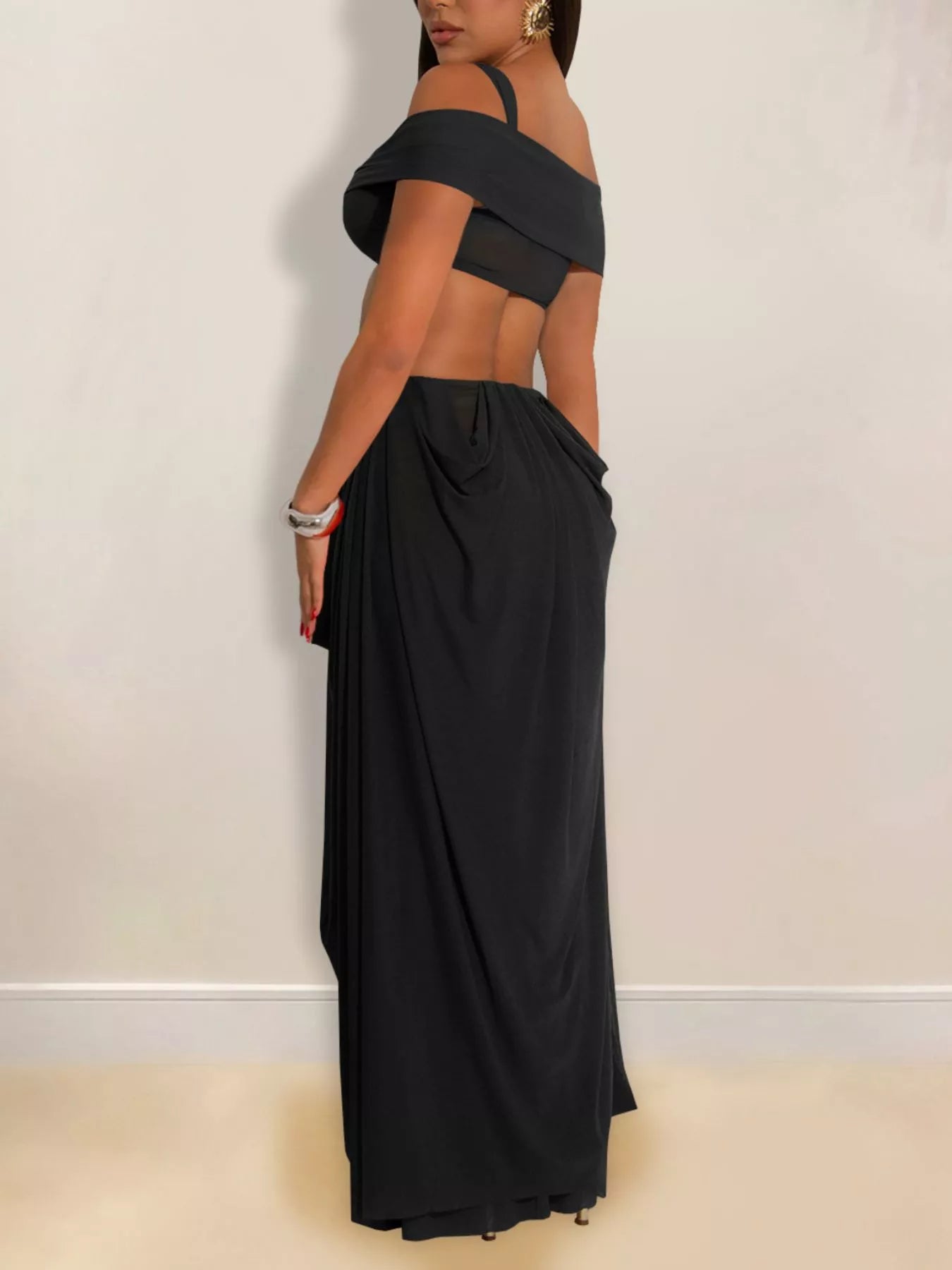 Cutout Off Shoulder Ruched Maxi Dress