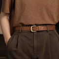 Classic Leather Belt with Golden Buckle
