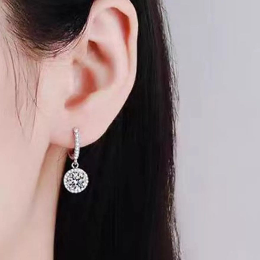 1 Carat 925 Sterling Silver Moissanite Hoop Drop Earrings