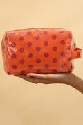 Orange Durable PVC Polka Dot Makeup Bag