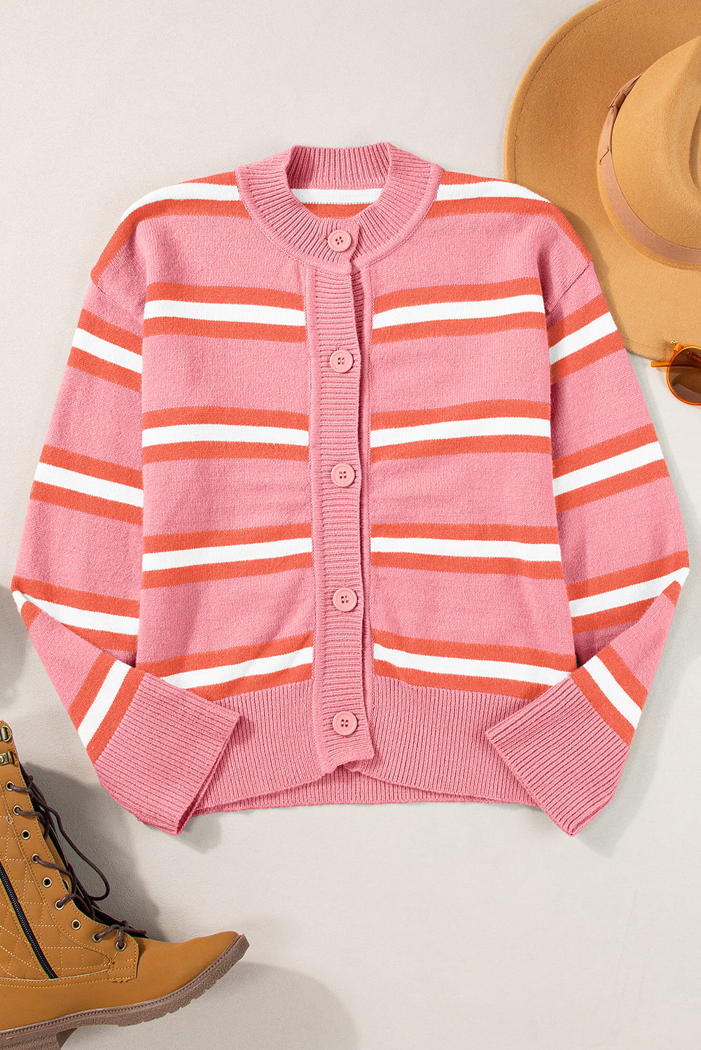 Stripe Drop Shoulder Buttoned Cardigan Sweater