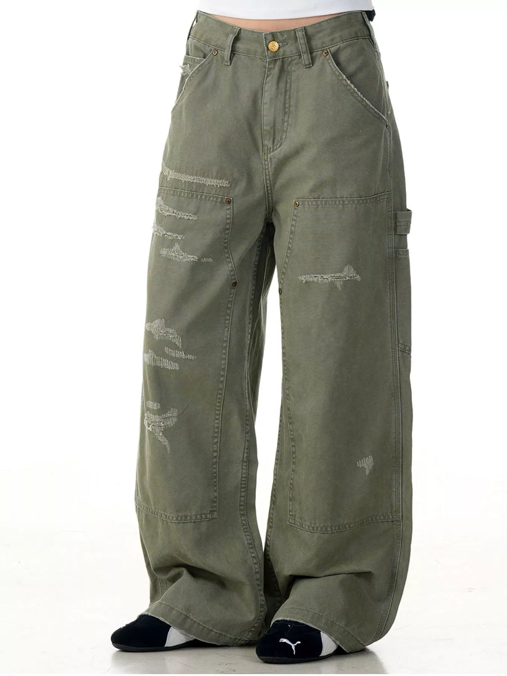Men's Distressed Wide-Leg Carpenter Pants