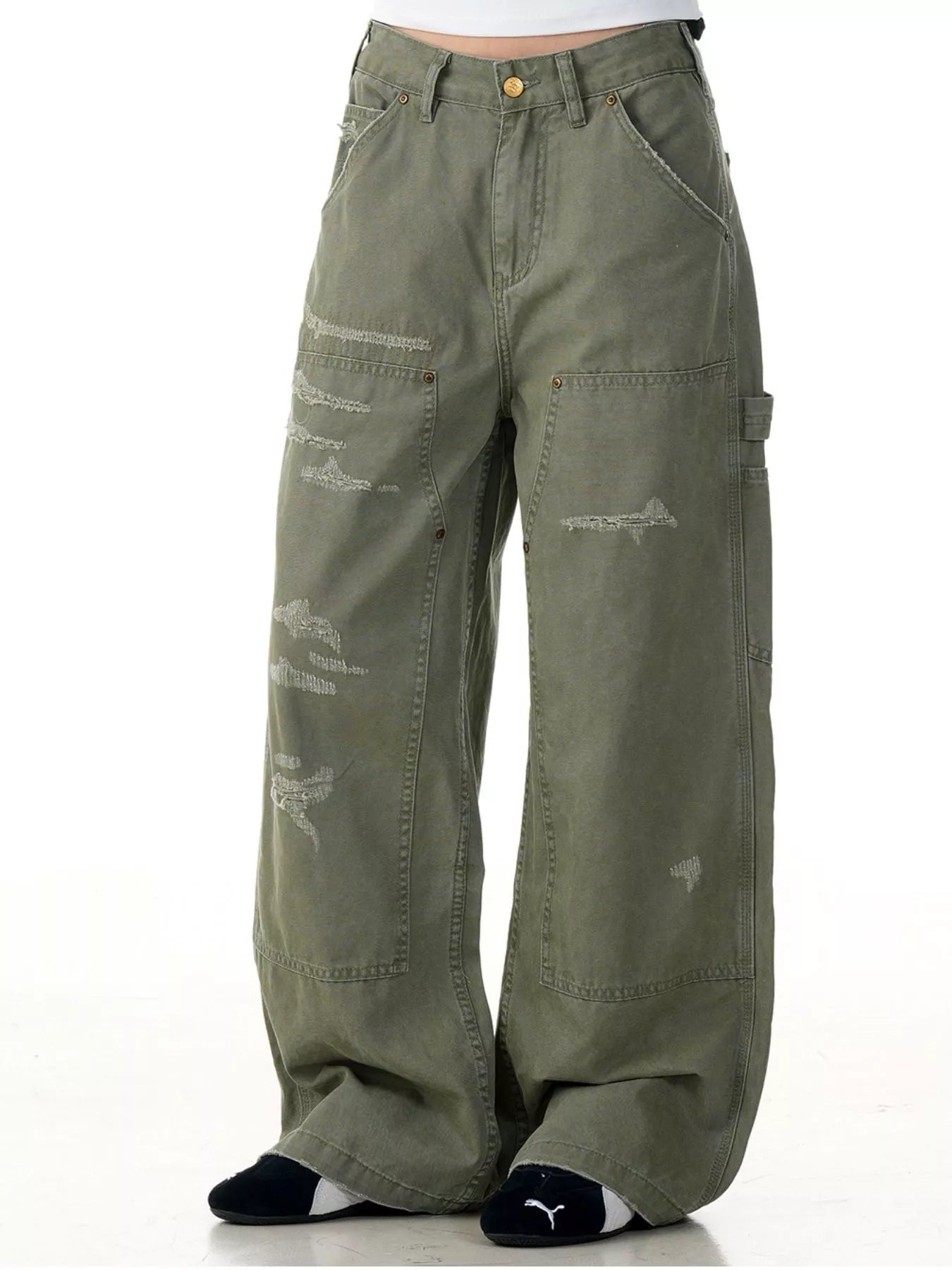 Men's Distressed Wide-Leg Carpenter Pants