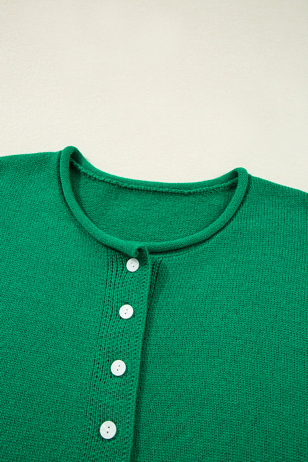 Solid Knit Button-Up Drop Shoulder Sweater Cardigan