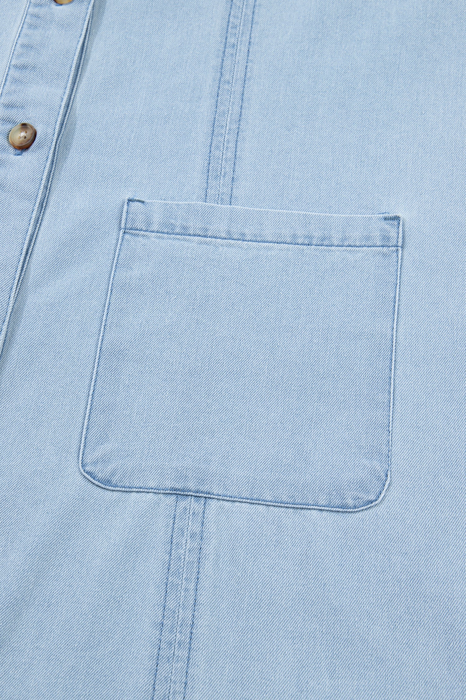 Beau Blue Ruffled Edge Collared Shift Denim Dress with Pockets