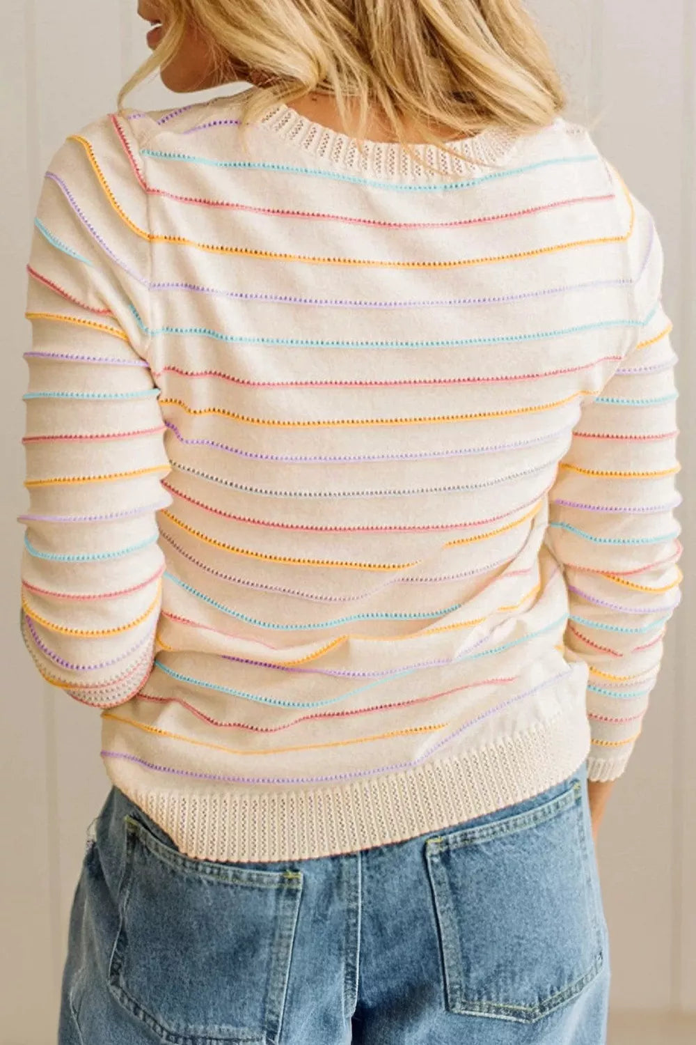 Stripe Colorful Stripes Crew Neck Knit Sweater