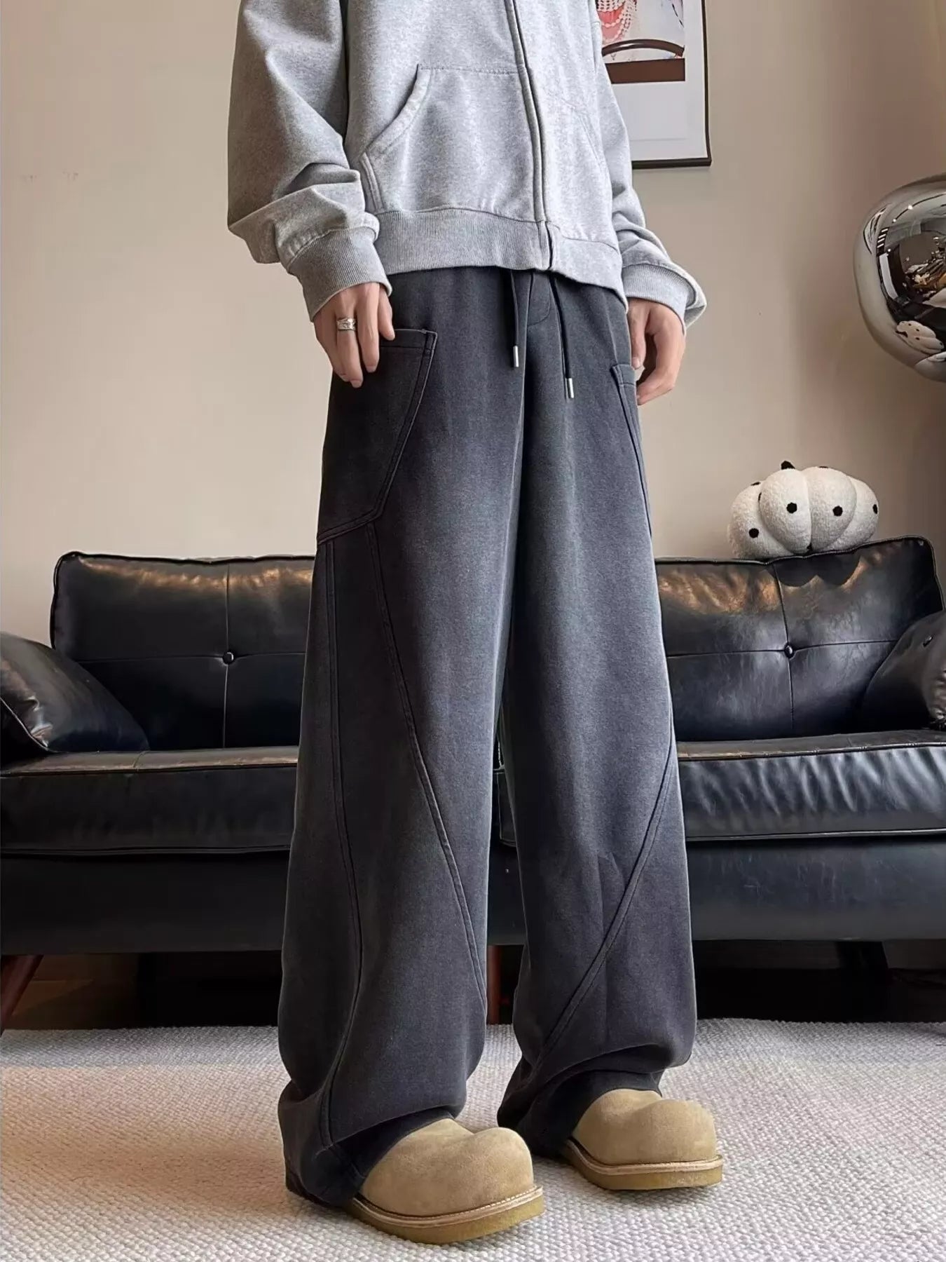 Men's Plus Size Vintage Wash Wide Leg Pants