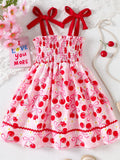 Children's Cherry Print Smocked Dress