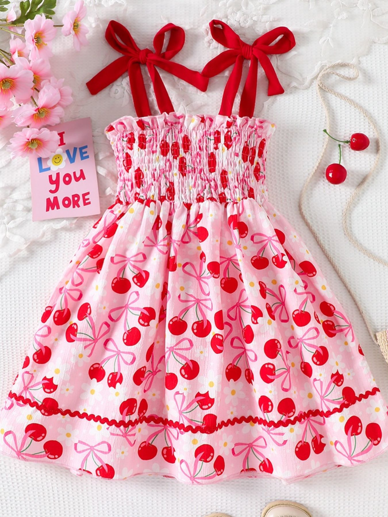 Children's Cherry Print Smocked Dress