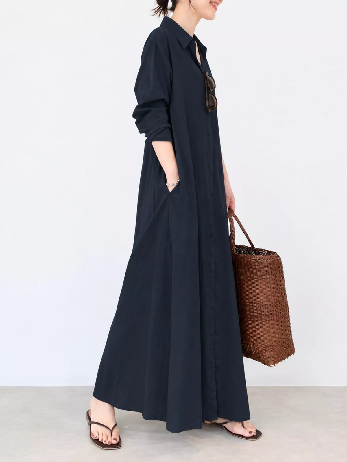 Full Size Button Front Long Sleeve Maxi Shirt Dress Plus Size