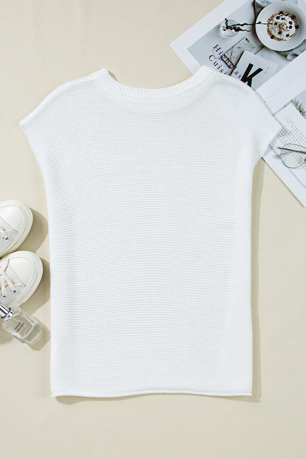Solid Short Sleeve Side Slit Sweater Tee