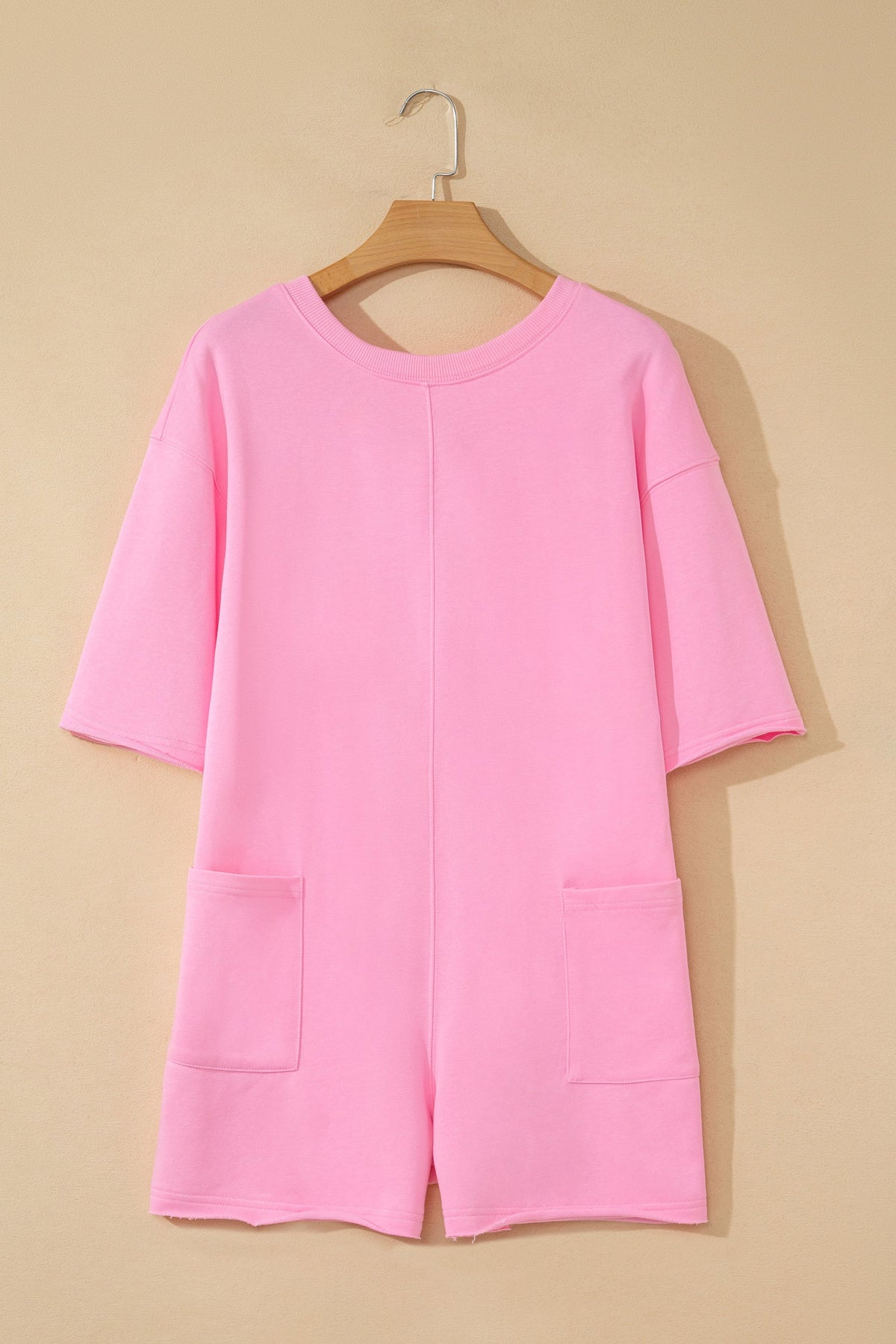 Solid Raw Edge Short Sleeve Pocketed Romper