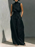 Full Size Turtleneck Sleeveless Top and Wide Leg Pants Set Plus Size