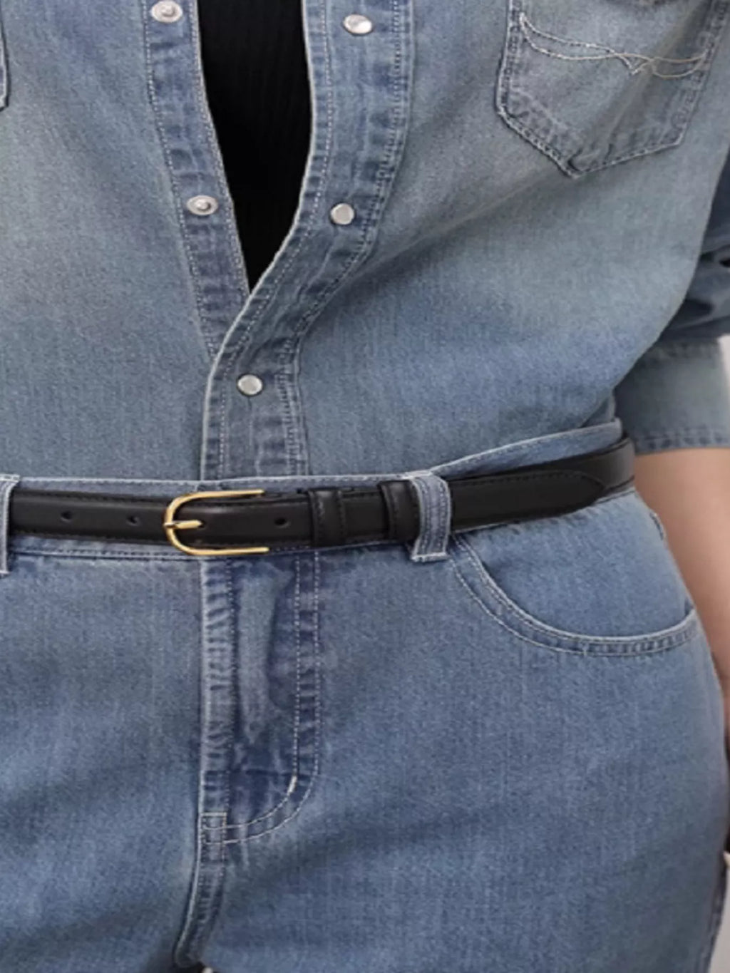 Classic Leather Belt with Golden Buckle