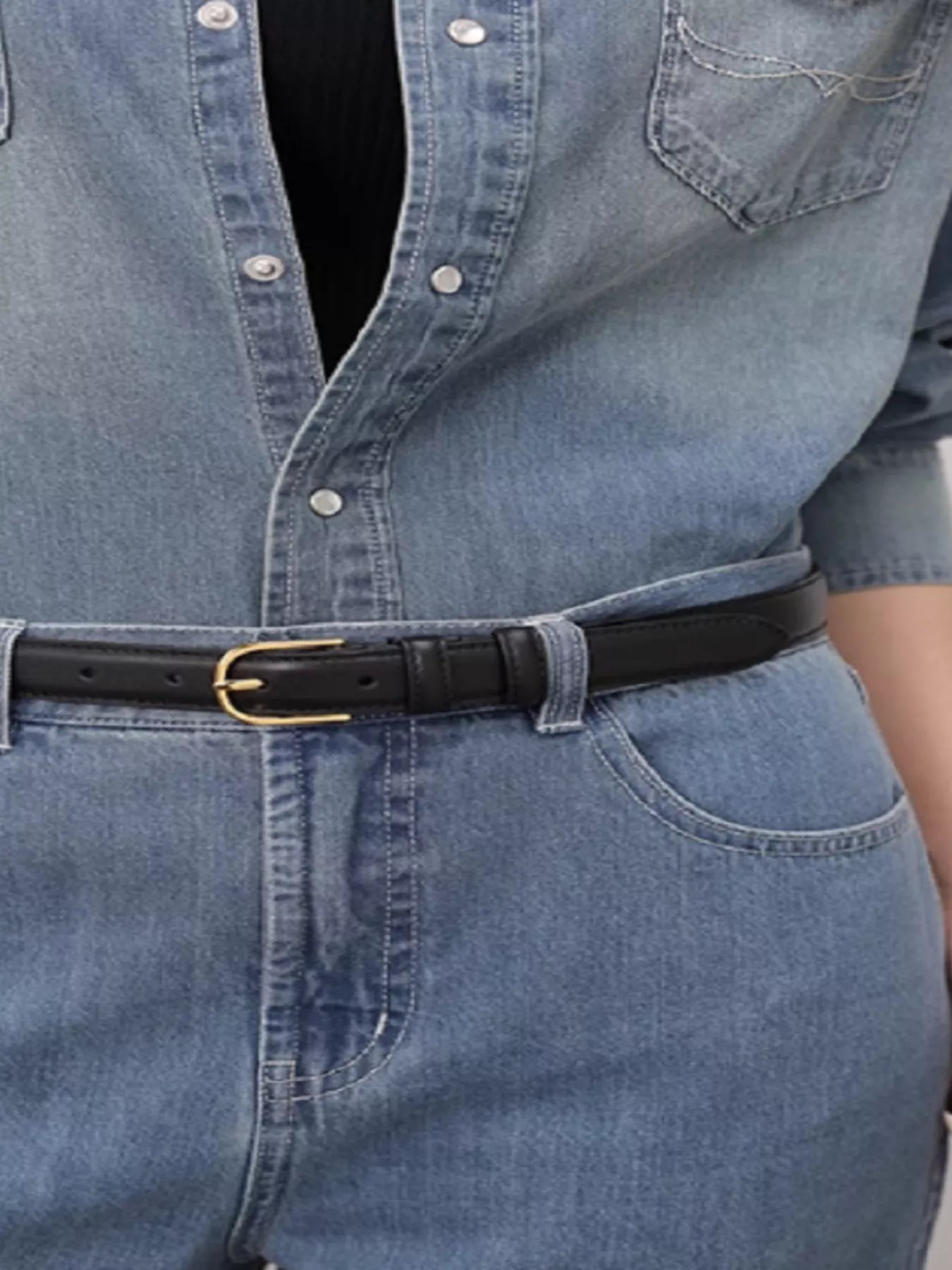 Classic Leather Belt with Golden Buckle