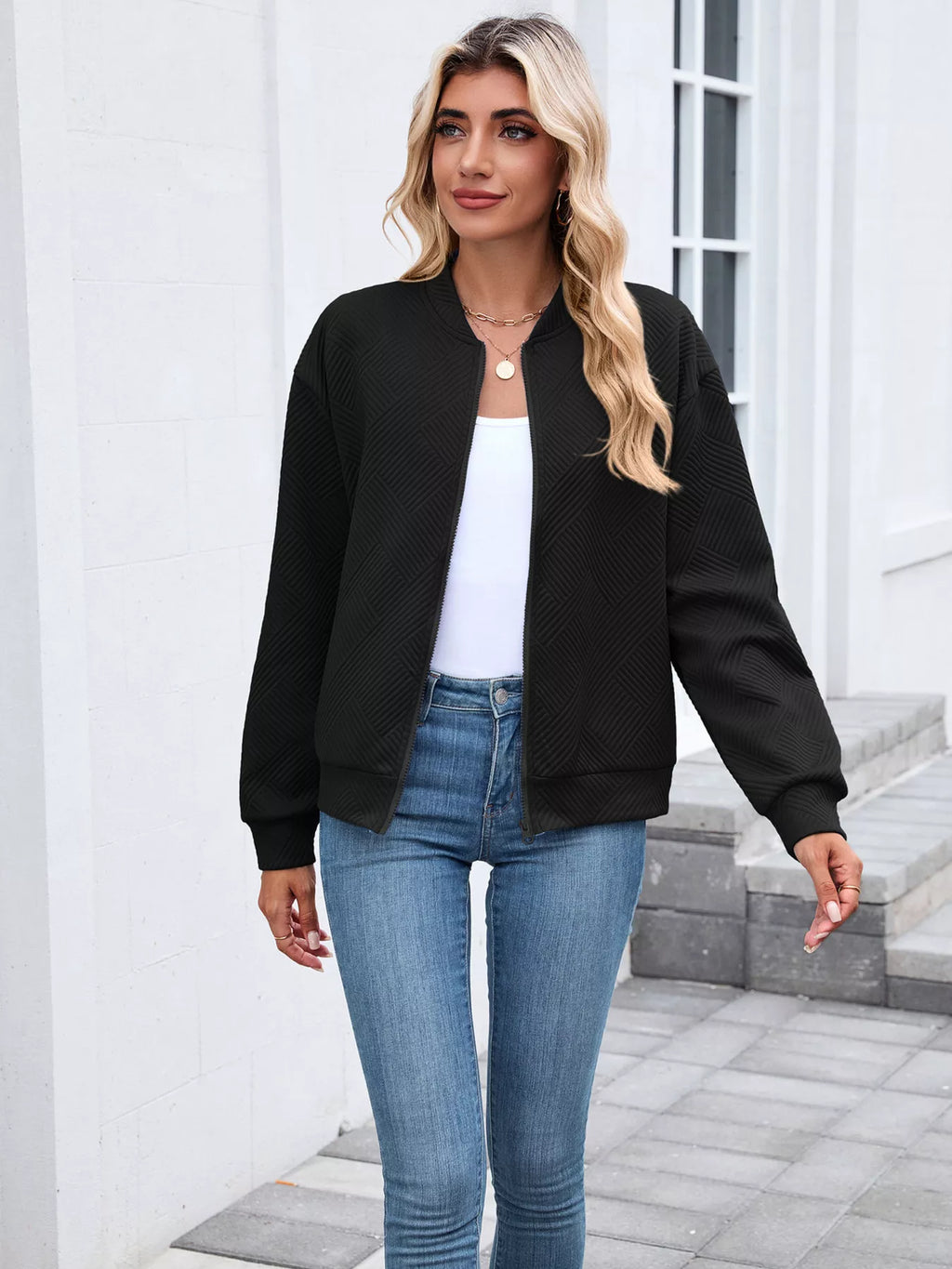 Textured Zip Up Jacket
