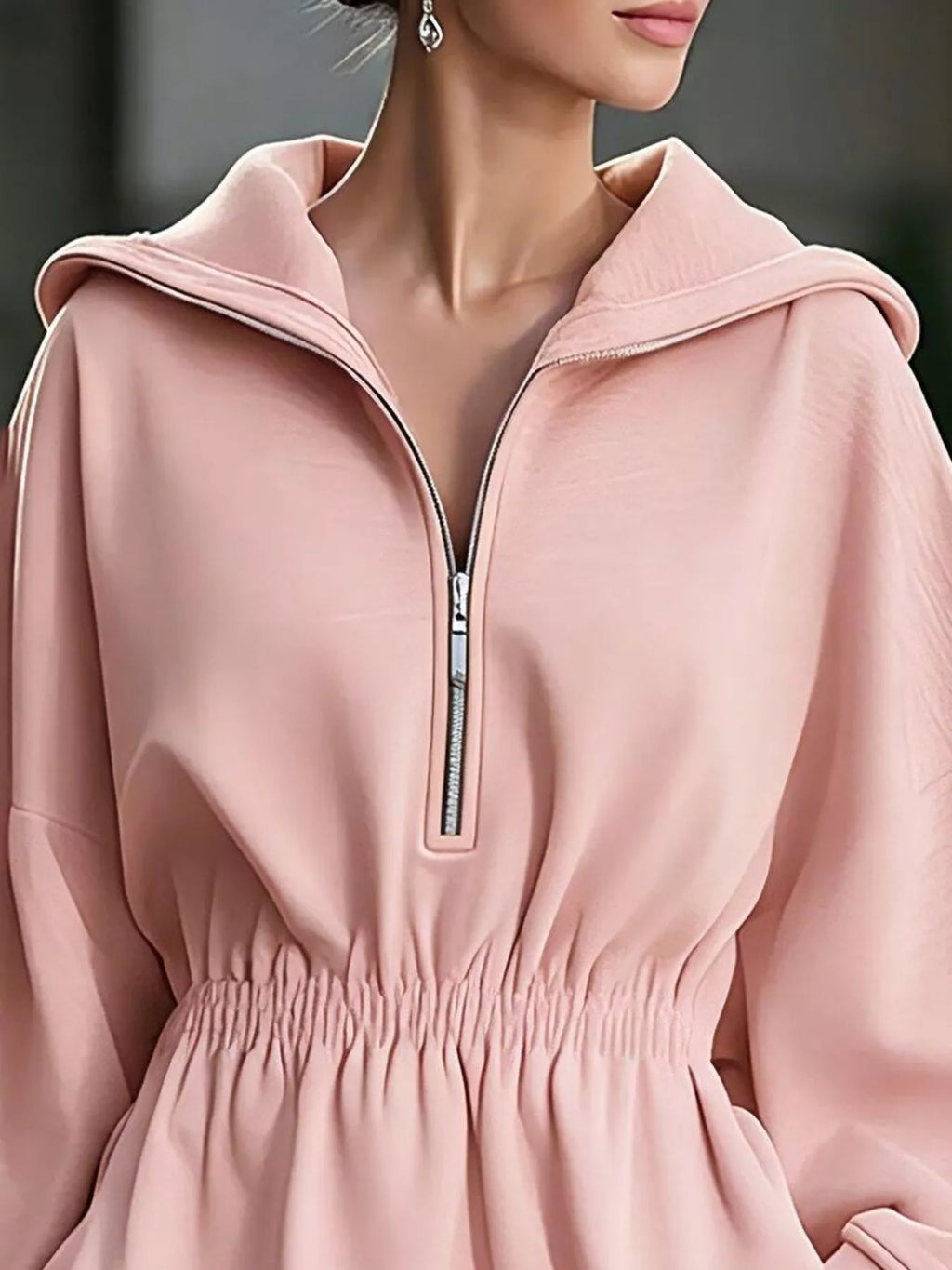 Casual Hooded Quarter-Zip Sweatshirt Dress