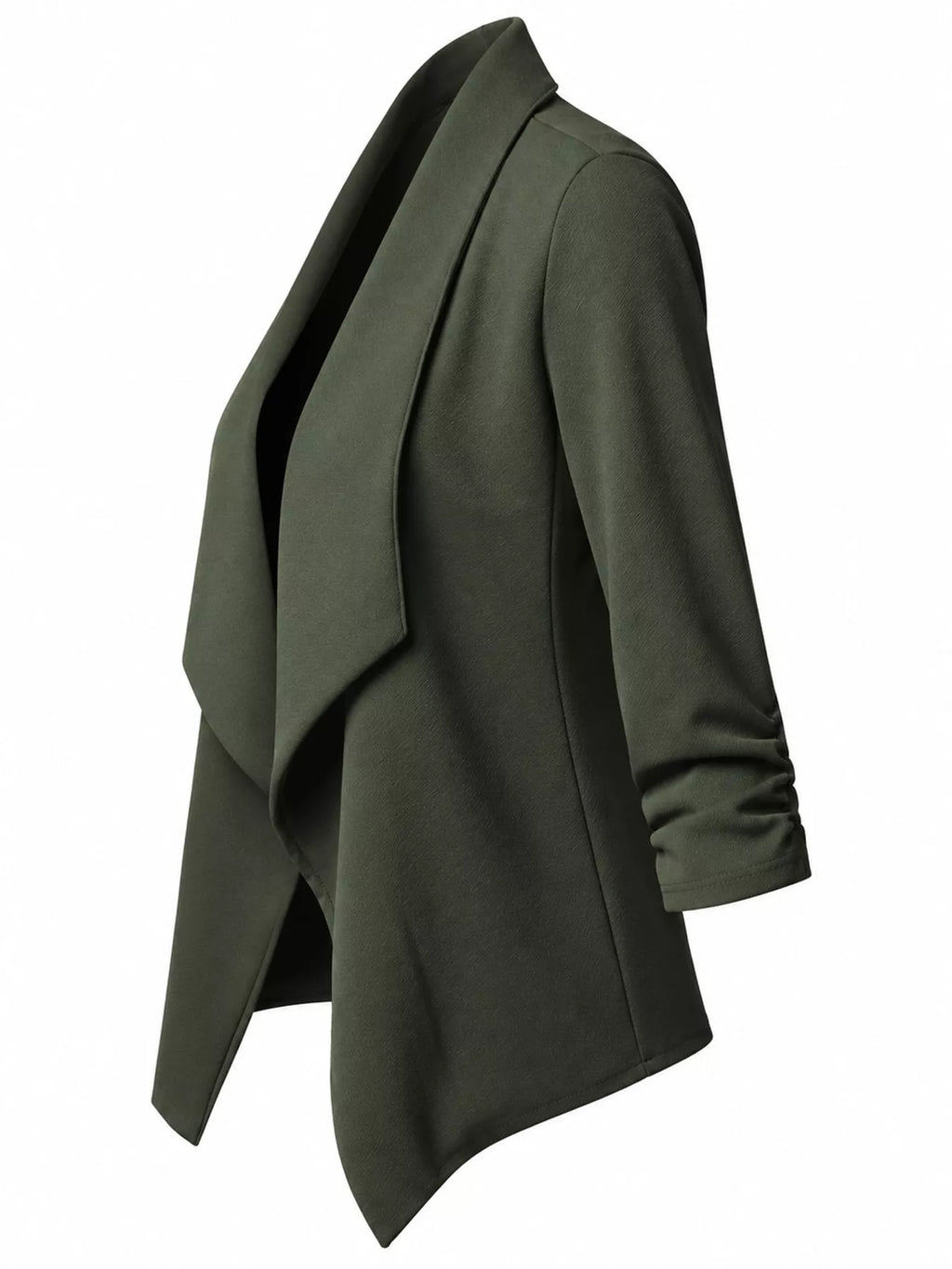 Full Size Open Front Drape Blazer with 3/4 Ruched Sleeves Plus Size