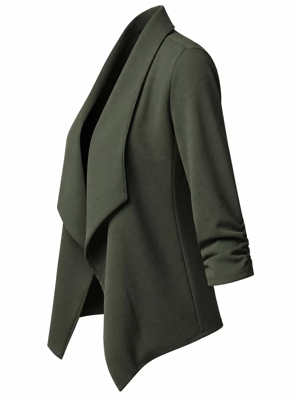 Full Size Open Front Drape Blazer with 3/4 Ruched Sleeves Plus Size