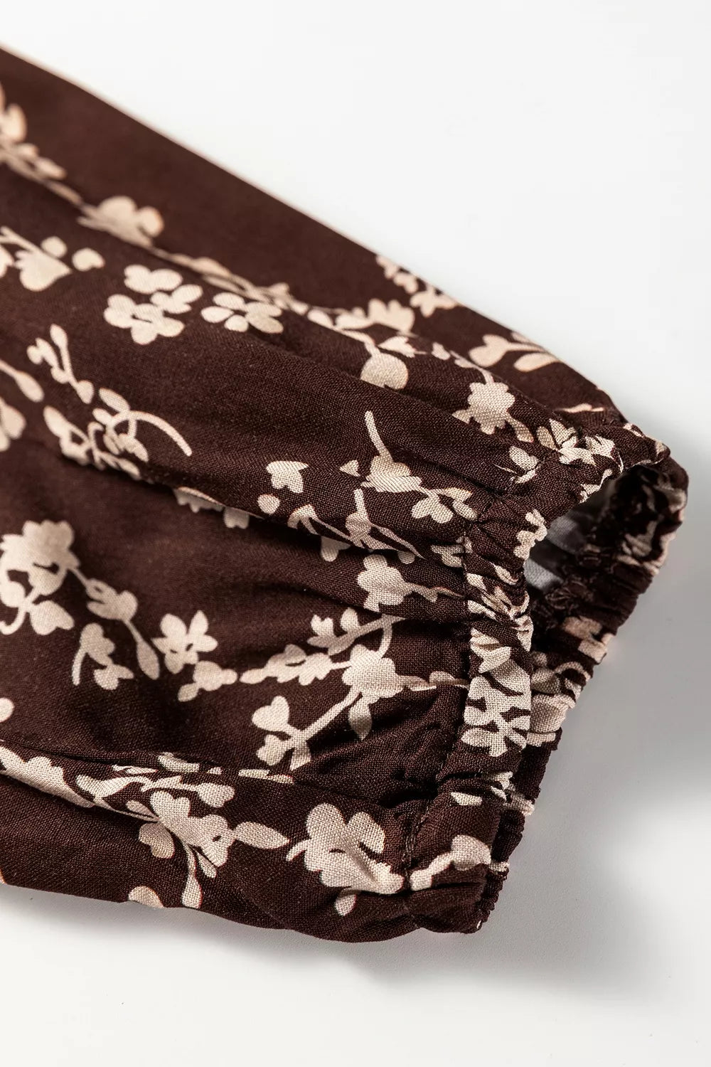 Ditsy Floral Print Split Neck Long Sleeve Shirred Waist Flared Mini Dress