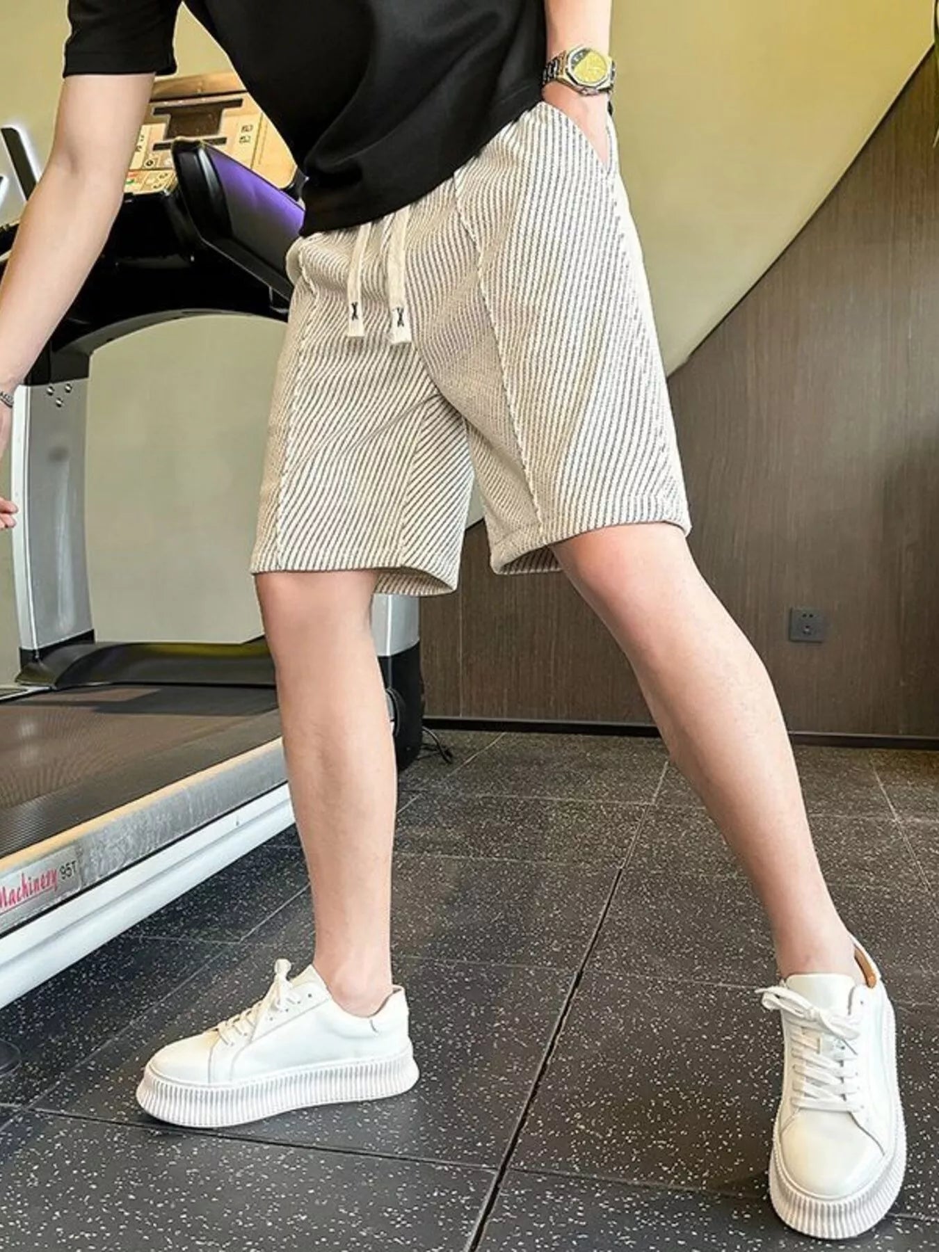 Men's Plus Size Striped Drawstring Casual Shorts