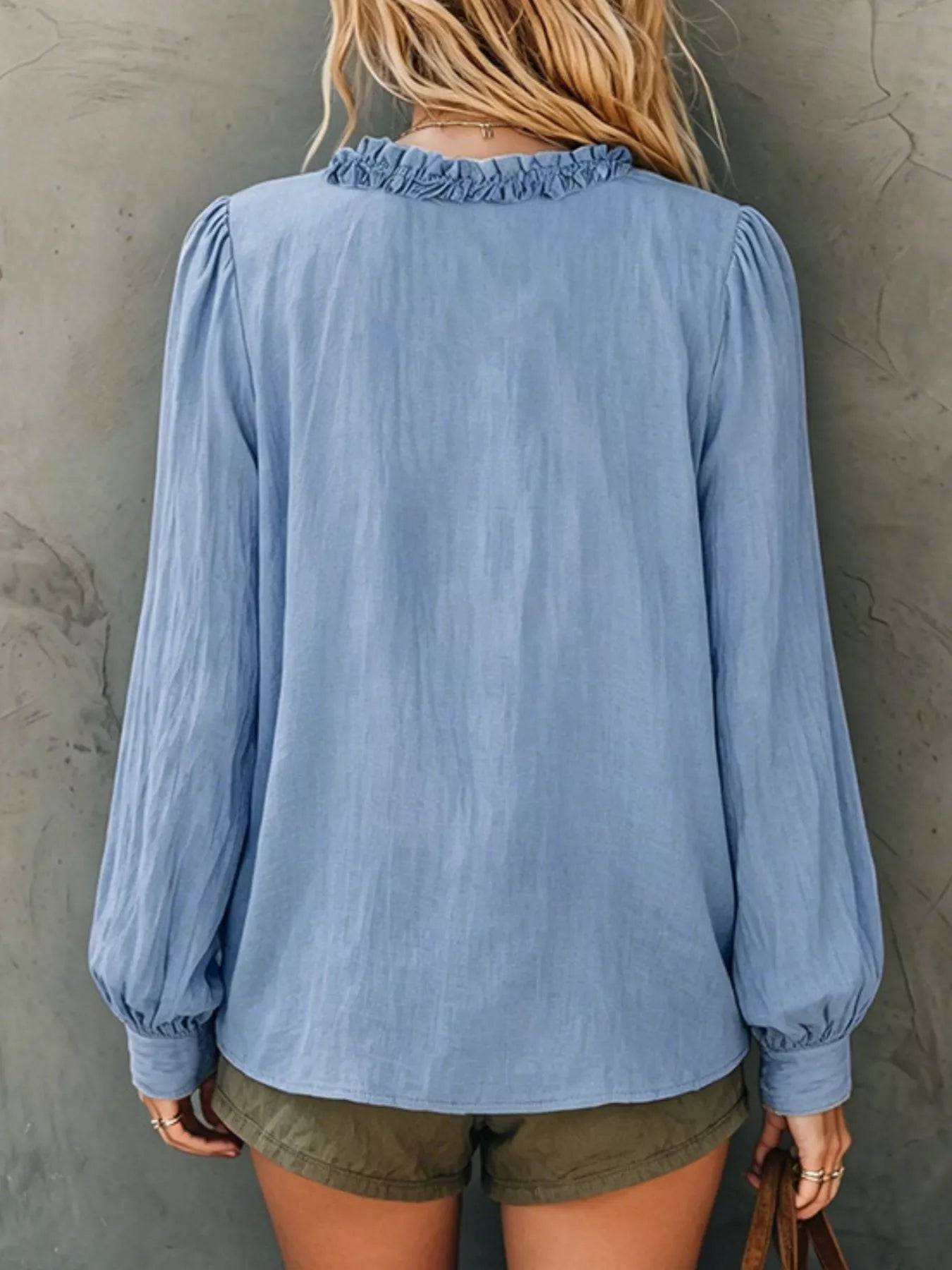 Frill V-Neck Long Sleeve Blouse
