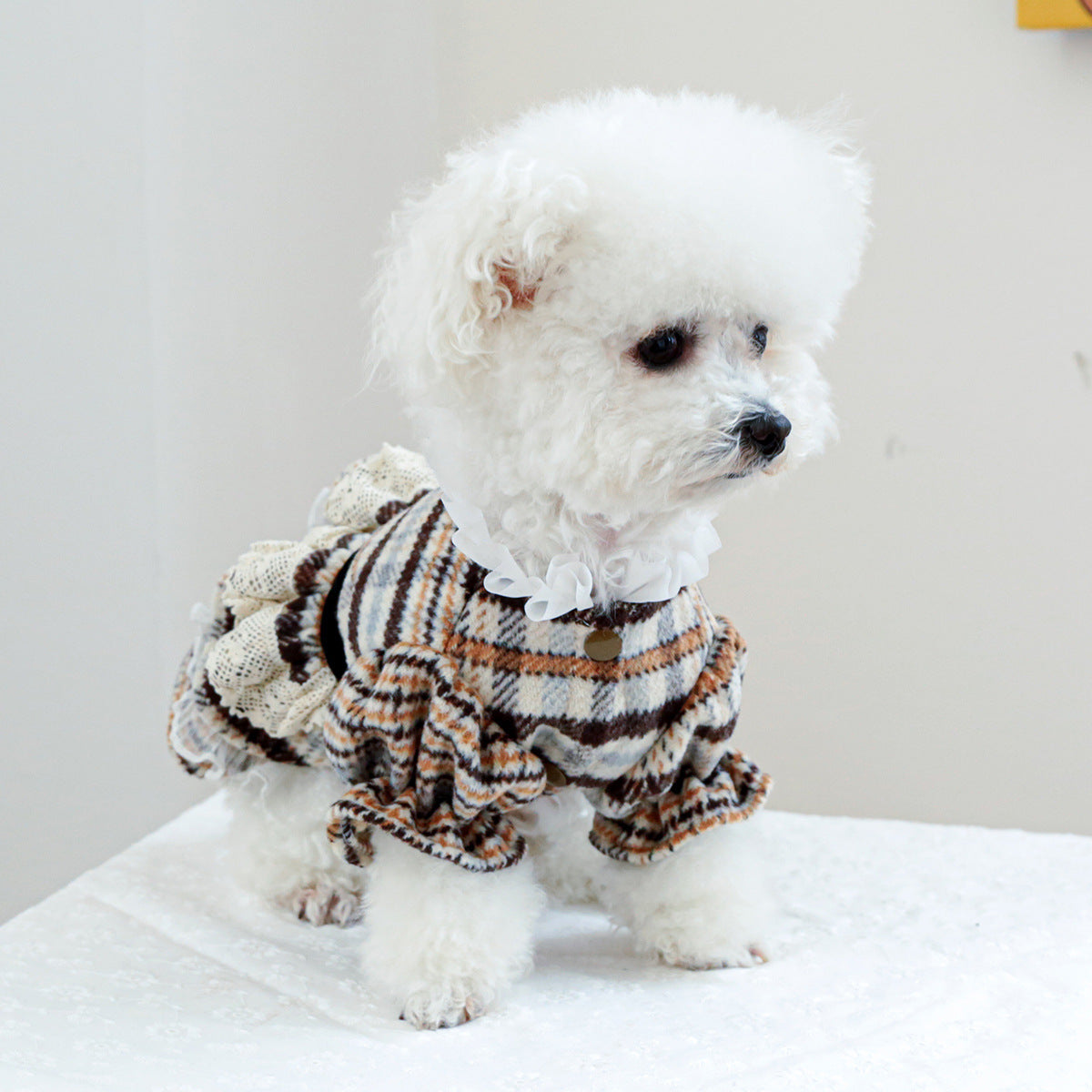 Pet Clothes Dog Cat Clothing Clothing Autumn And Winter Maillard Woolen Skirt