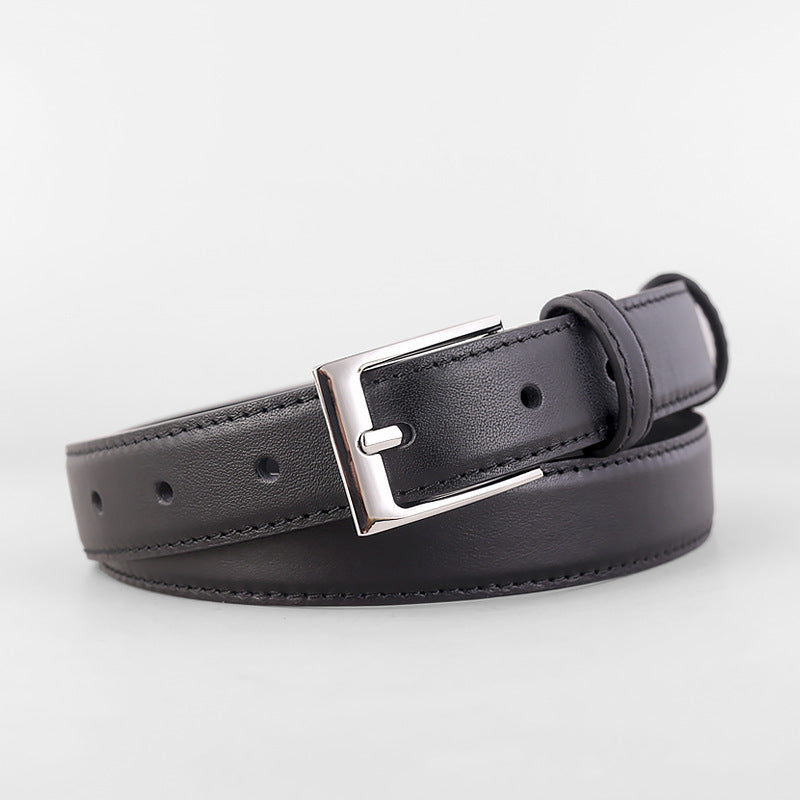 Classic Leather Skinny Belt with Silver Buckle